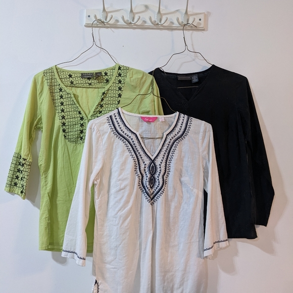 3 3/4 Sleeve Embroidered Tunic Tops Size Small Lot - Picture 2 of 5